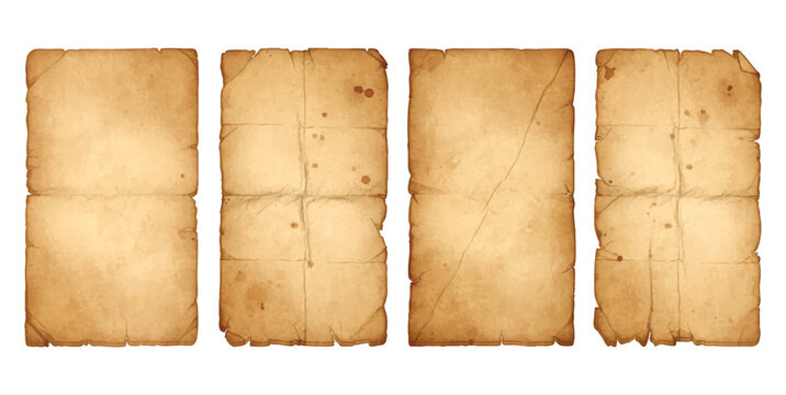 Set of four blank old vintage paper sheets with torn and ragged edges