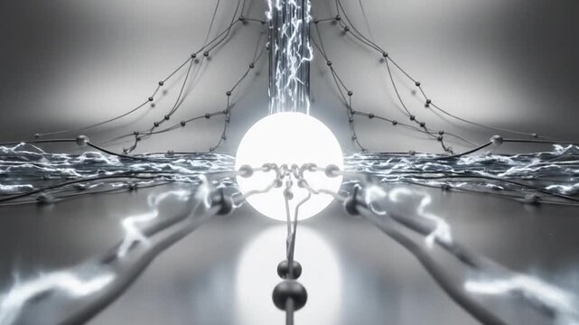 Abstract 3D geometric network with glowing central node.