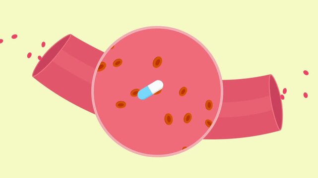 medicine pill flow with bloodstream inside vein