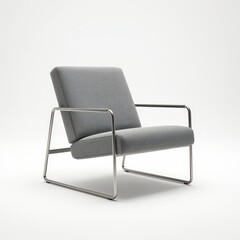 Obraz premium Modern Gray Fabric Armchair with Metal Frame Against White Background