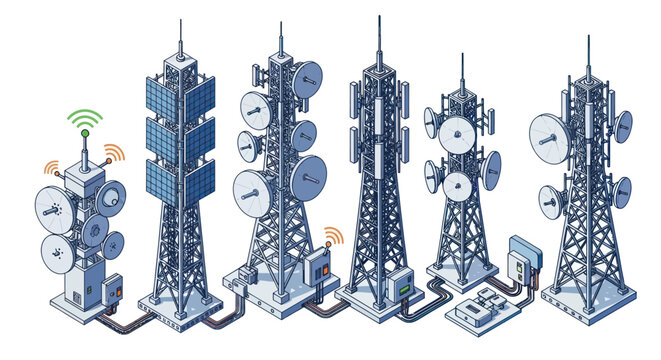 Isometric Communication Towers Vector Set
