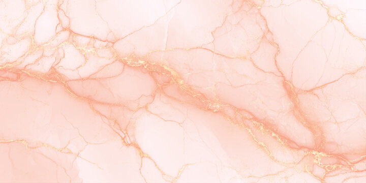 Soft peach marble texture with golden veins on white background, Elegant luxury background
