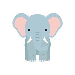 Obraz premium Cute Baby Elephant Portrait Front View, Flat Vector Blue Elephant Character