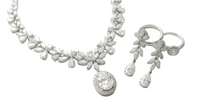 Bridal jewelry close-up isolate on PNG background.