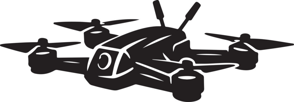 FPV racing drone icon with streamlined frame and tilted propellers in modern vector style.