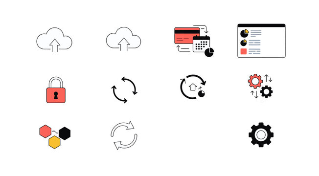 Set of business icons on transparent background