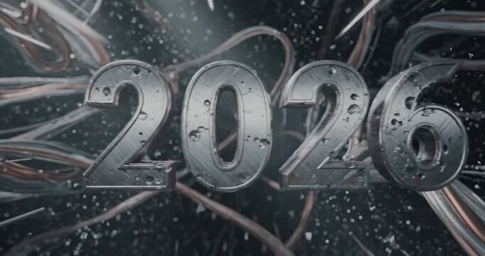 Futuristic metallic numbers in space.