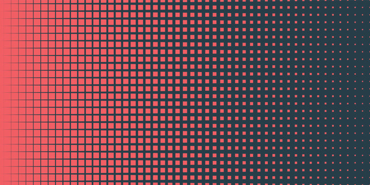 Vector Chequered Halftone Pattern Smooth Curved Border Red Blue Abstract Background. Checkered Rounded Square Dots Blur Texture Pop Art Design. Half Tone Contrast Graphic