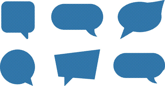 Modern blue speech bubble vector set, textured chat box collection, versatile communication icon graphics, social media message elements isolated PNG with Transparent Background