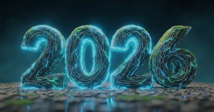 Glowing 2026 Numbers on Dark Surface.