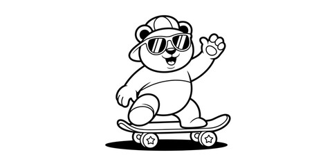 Cool panda bear wearing sunglasses and a cap riding a skateboard Vector, illustration © DCB Line Stocker
