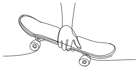 Continuous single line drawing of a hand holding a skateboard Vector, illustration © DCB Line Stocker