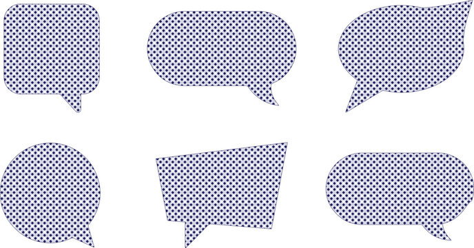 Modern blue halftone pattern speech bubbles, a versatile vector collection of contemporary communication elements. Graphic resource for digital design, social media