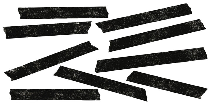 Set of black adhesive tape strips with rough edges for scrapbooking and decoration