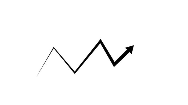 Animated financial line graph rising arrow showing business growth and market success on white background