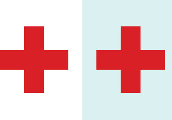 Fototapeta premium Two red cross symbols on split white and pale blue background