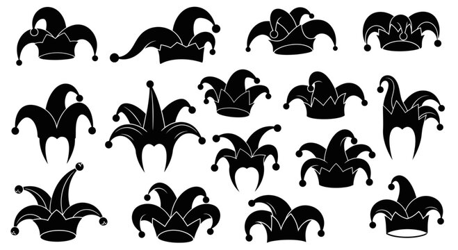 Jester Hats Collection - Black Silhouettes of Medieval Fool Caps