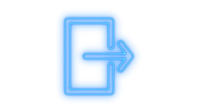 Glowing neon exit or logout icon isolated on transparent background. Sign out button. Leave interface element. Wayfinding symbol. Door and arrow.