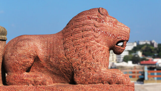 The lion sculpture installed in the premises of Vivekananda Rock Memorial in Kanyakumari, Tamil Nadu, India