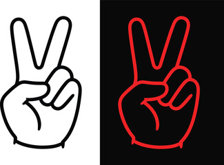 Obraz premium Split screen of peace sign hand gestures in black and red outlines