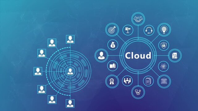 Cloud Computing Animation Featuring Connected Digital Technology Interface and Futuristic Smart Network Background