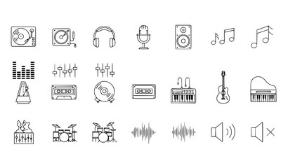 Musical instruments and audio equipment line icons set vector illustration for music production and technology © MdMursalin