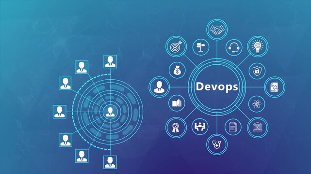 DevOps Workflow Animation with Connected Digital Infrastructure and Smart Technology Interface Background