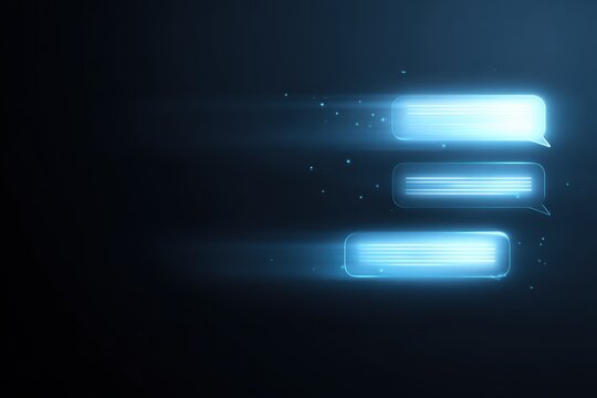futuristic AI virtual assistant chatbot interface with prompt input and conversation bubbles, generative artificial intelligence and LLM technology concept