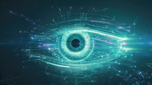 Abstract digital eye with glowing lines and futuristic aesthetic