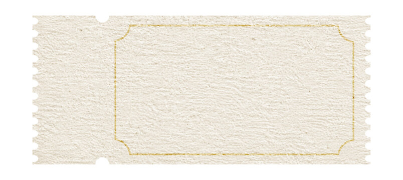 Vintage paper ticket template with retro grunge texture and perforated edges isolated on transparent background