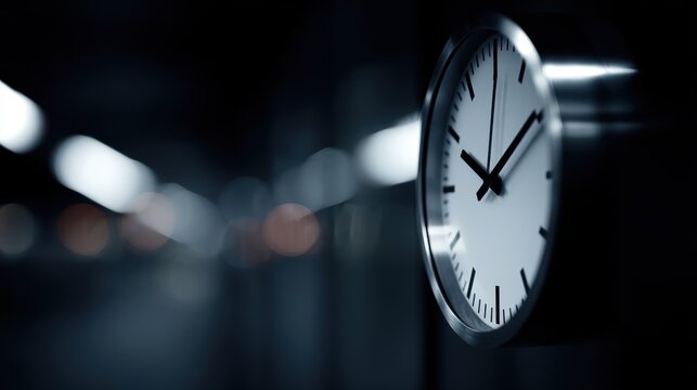 Urban digital clock at night, efficiency and time management in city life