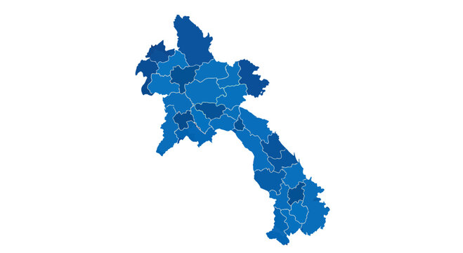Laos Map - Administrative Divisions, Blue Color Gradient, Isolated White Background