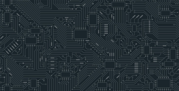 Seamless computer circuit wallpaper on a black background.