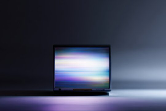 retro computer monitor with colorful glitch static noise technology concept