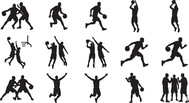 3x3 Street Basketball Silhouette Icon Sheet.