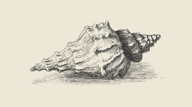 Vintage Conch Shell Engraving Vector Illustration on Light Background in classic scientific illustration style, hand-drawn marine shell with fine line art. 