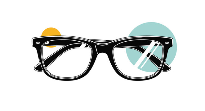 Close up illustration of classic black frame eyeglasses with a stylish and professional design on a simple background.