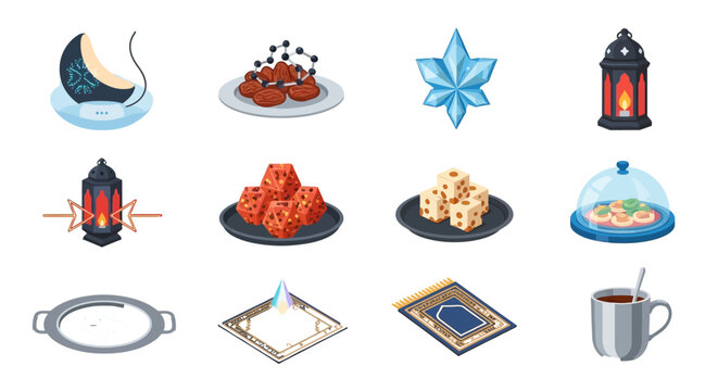 Set of Hanukkah icons with menorah dreidel and holiday symbols