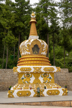 Thimphu Bhutan, decorated stupa in the big buddha temple complex