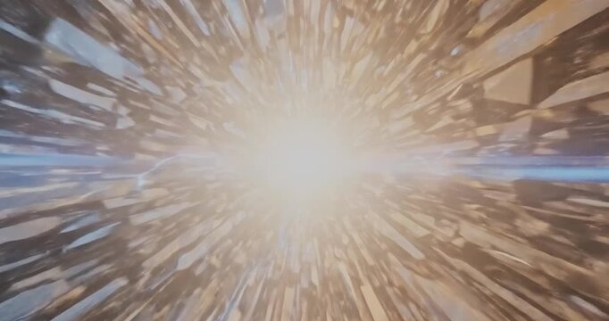 Blurry Motion Through Bookshelves with Bright Light.