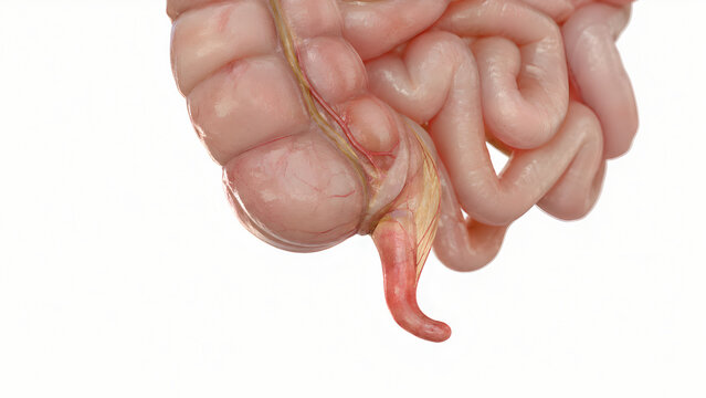 Appendicitis Anatomy 3D Medical Illustration of Inflamed Appendix and Cecum for Patient Education and Healthcare Design