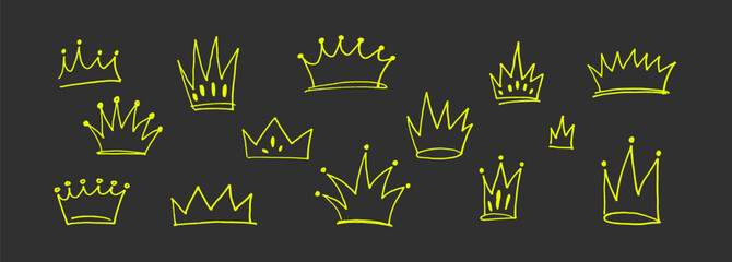 Crown silhouette in minimalist outline. Vintage princess jewelry emblem with retro calligraphy elements. Vector illustration. © Arina