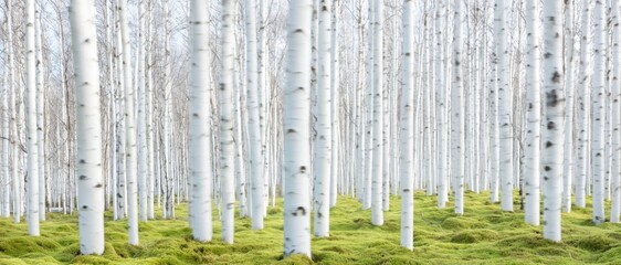 Fototapeta premium A dense grove of silver birches with a subtle panning motion blur effect