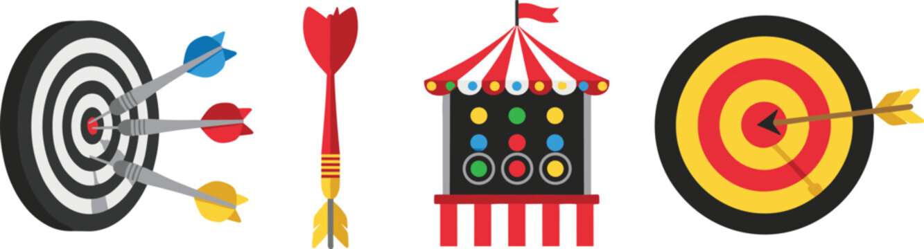 archery target and dart vector icon set featuring carnival shooting game booth bulls eye and arrow elements