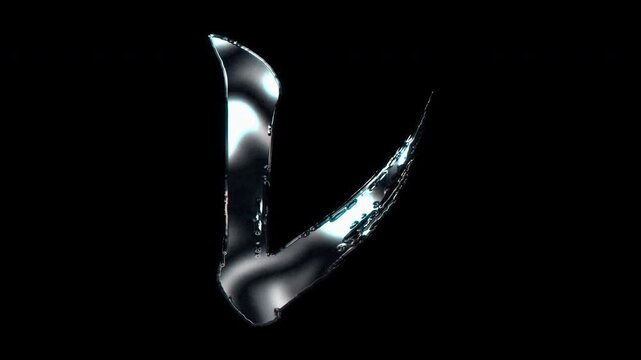 Silver metallic brush-stroke Japanese Katakana "レ" Re. Alpha channel. Seamless loop video