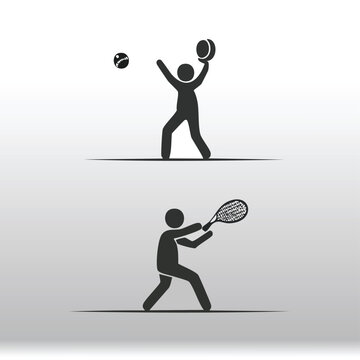 Silhouettes of stick figures playing tennis and badminton with silhouette badminton exercise