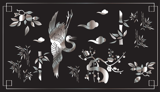 Korean Traditional Mother of Pearl Inlay Pattern Vector Illustration