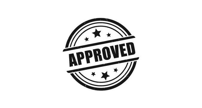 Approved stamp with stars distressed texture on transparent background