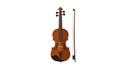 Fototapeta premium Classic violin and bow flat vector illustration isolated orchestral music concept