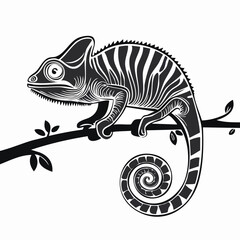 Title silhouettes chameleon reptile on tree branch vector illustration with chameleon, silhouette © madu